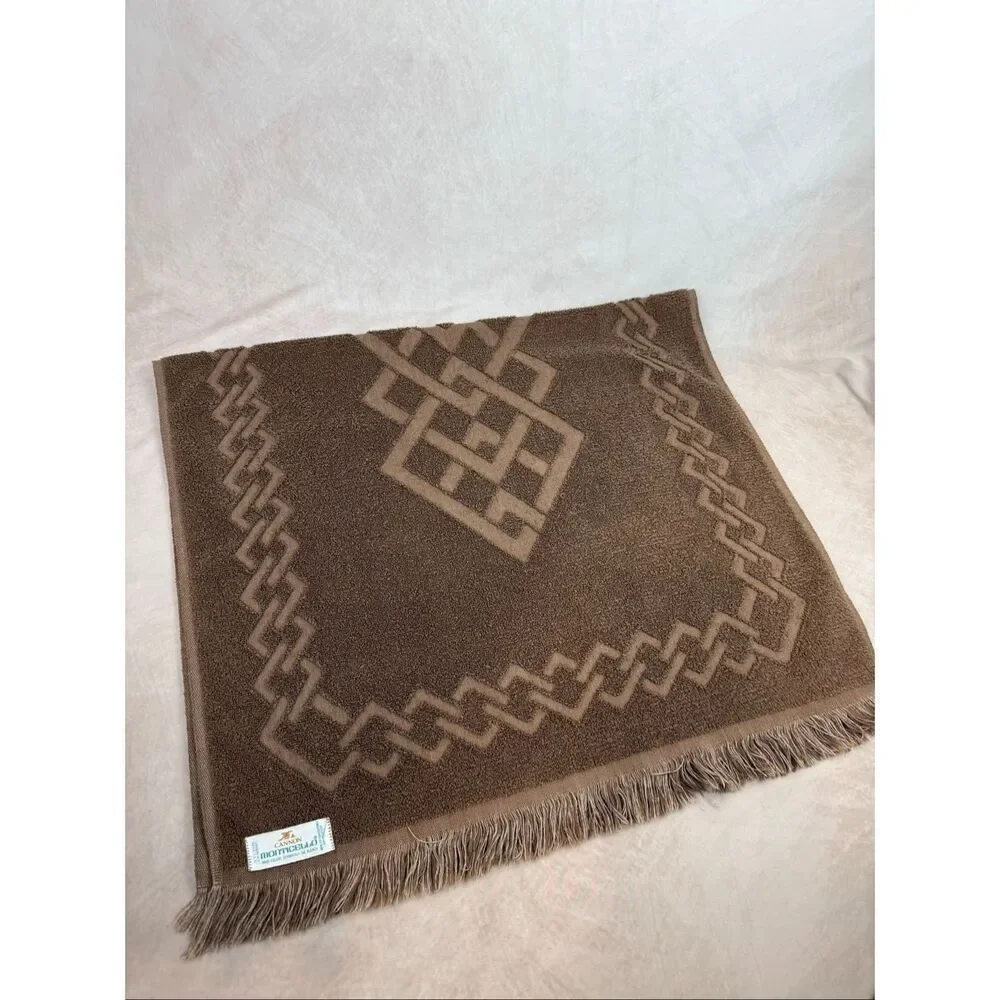Vintage Cannon Brown Geometric Bath Towel 23x42” 1970s